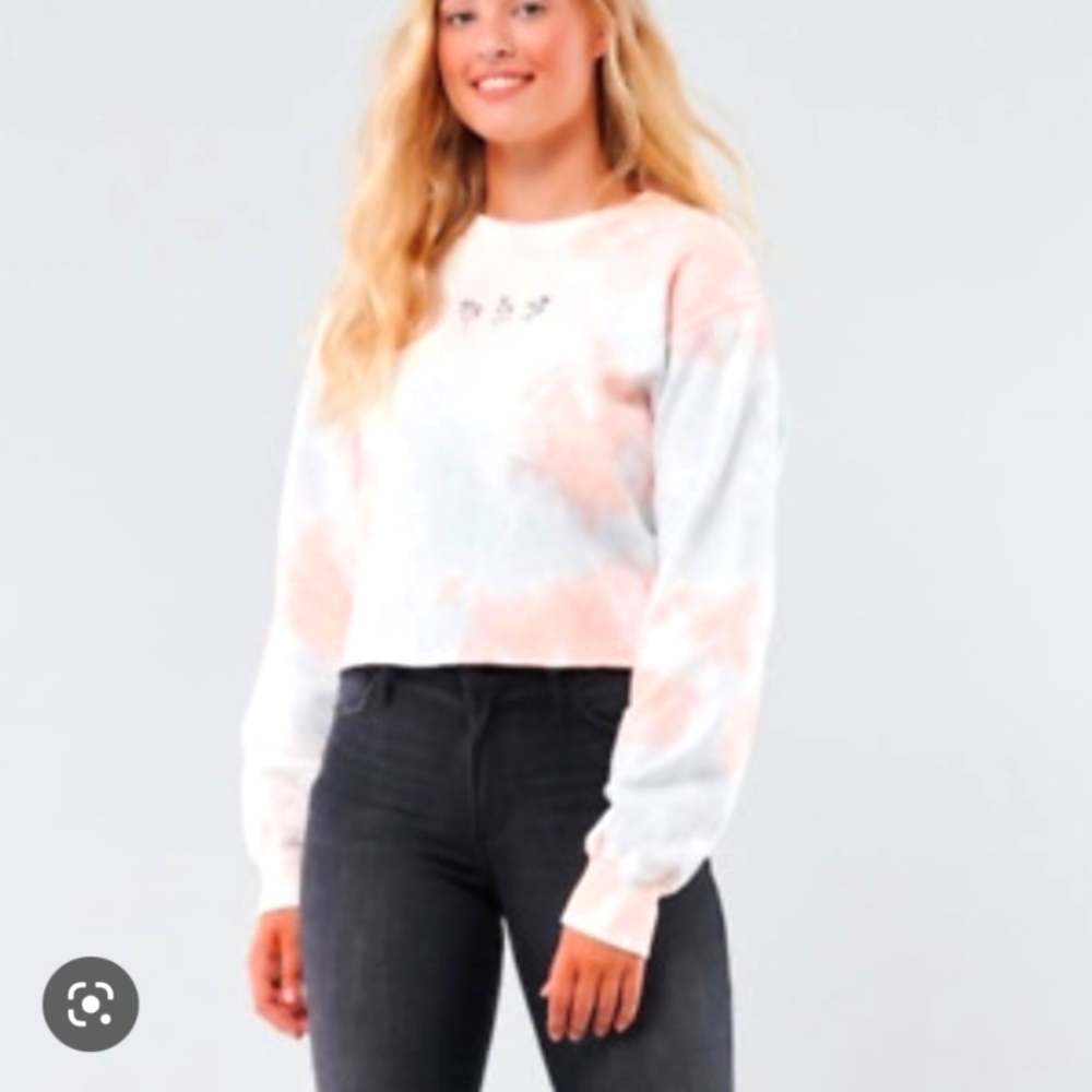 HOLLISTER Tie Dye Crop Top Sweatshirt with embroidered flowers Size Large